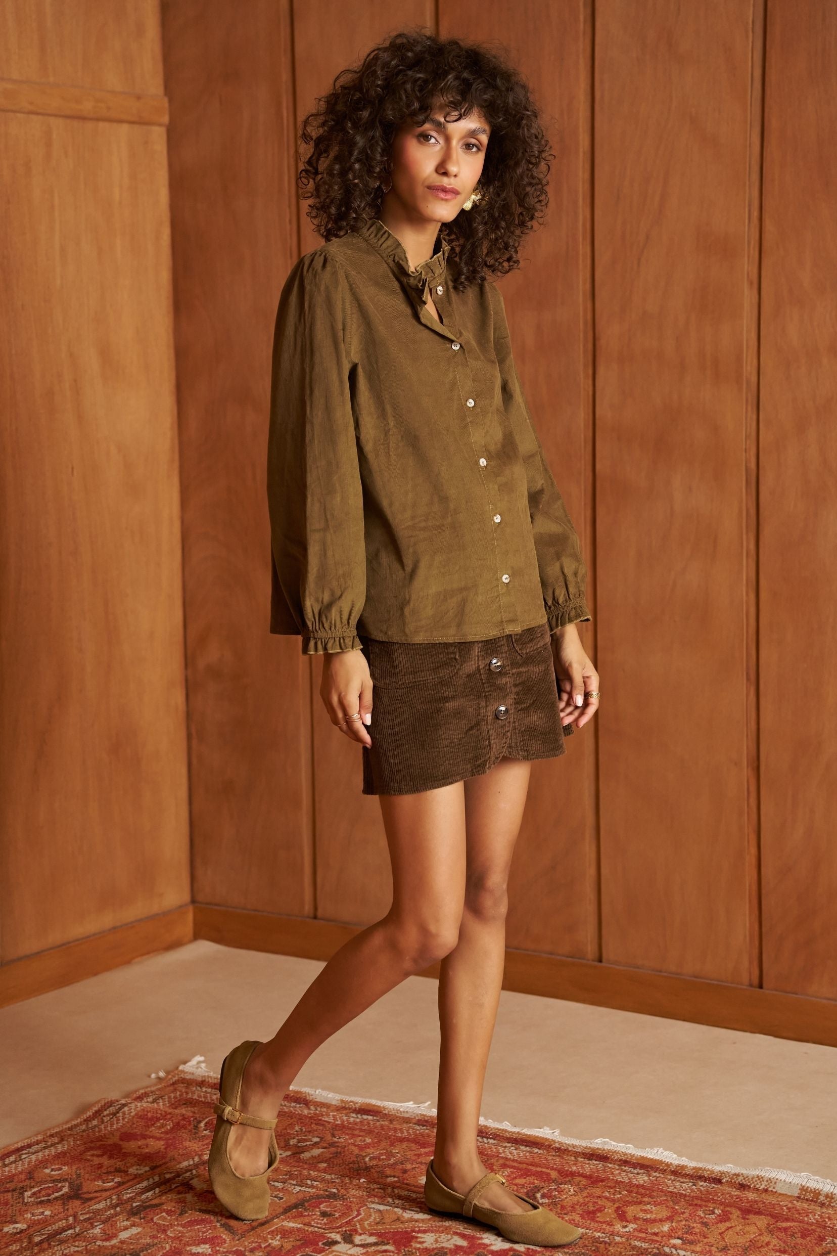Chemise Charlina Velours Kaki
