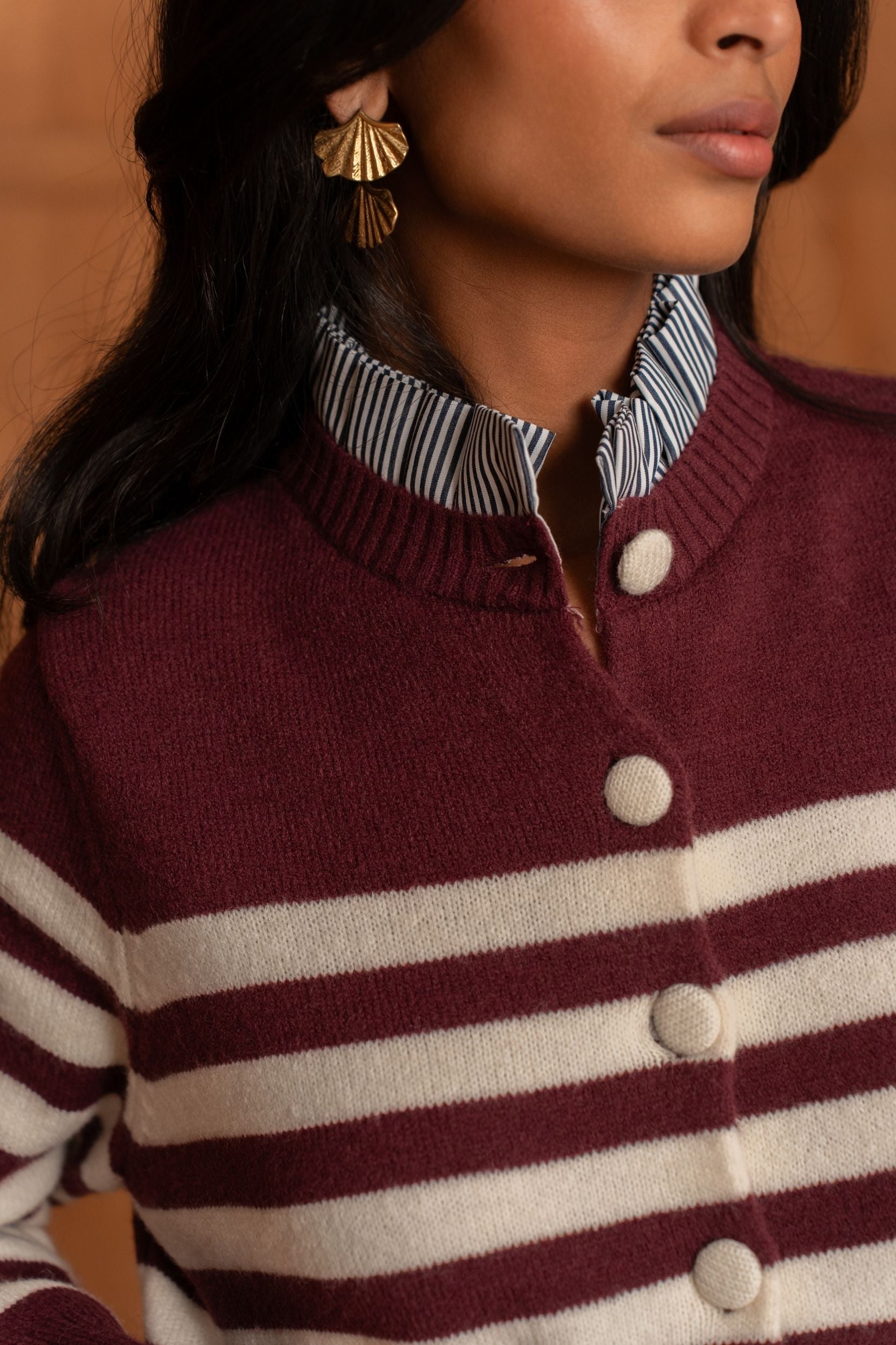 Gilet Eline Rayé Bordeaux