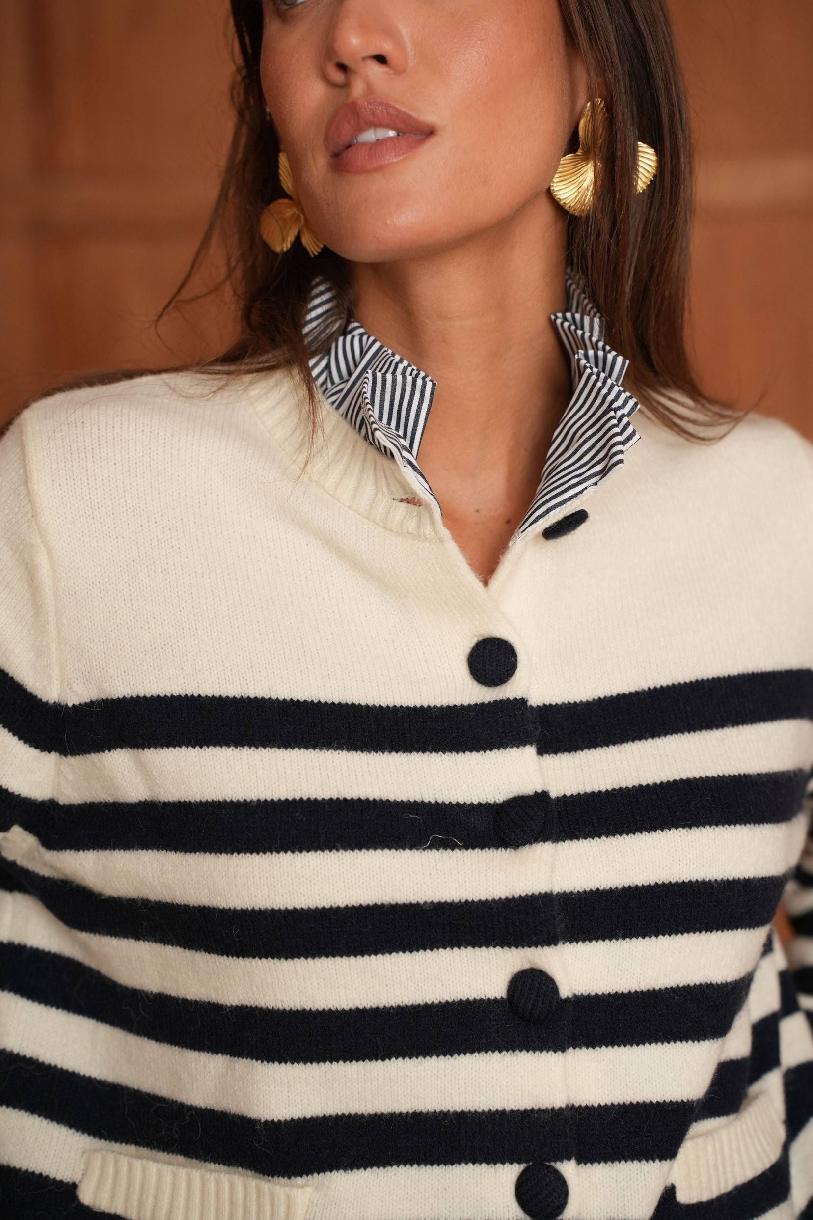 Gilet Eline Rayé Ecru
