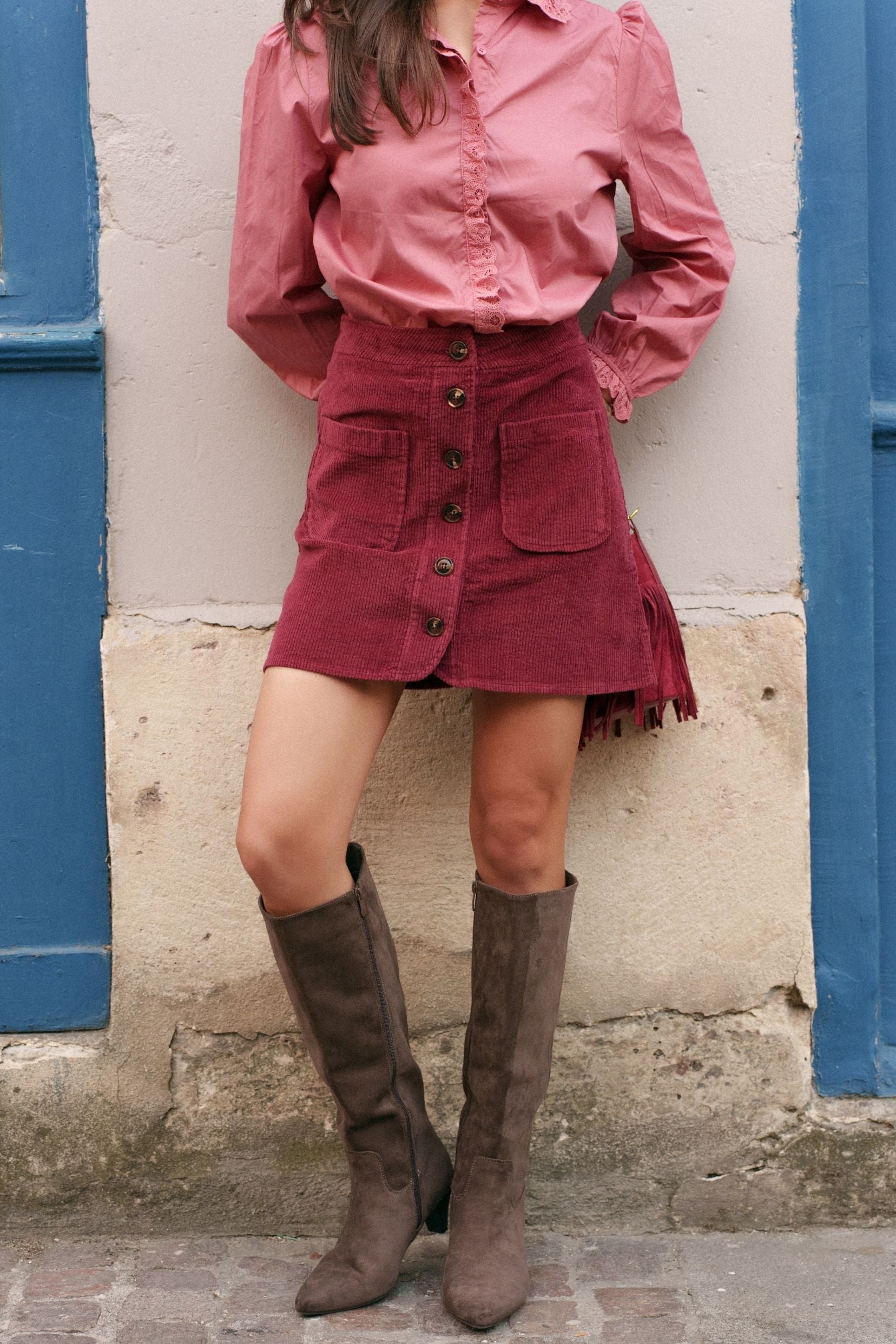 Jupe Emmeline Velours Bordeaux