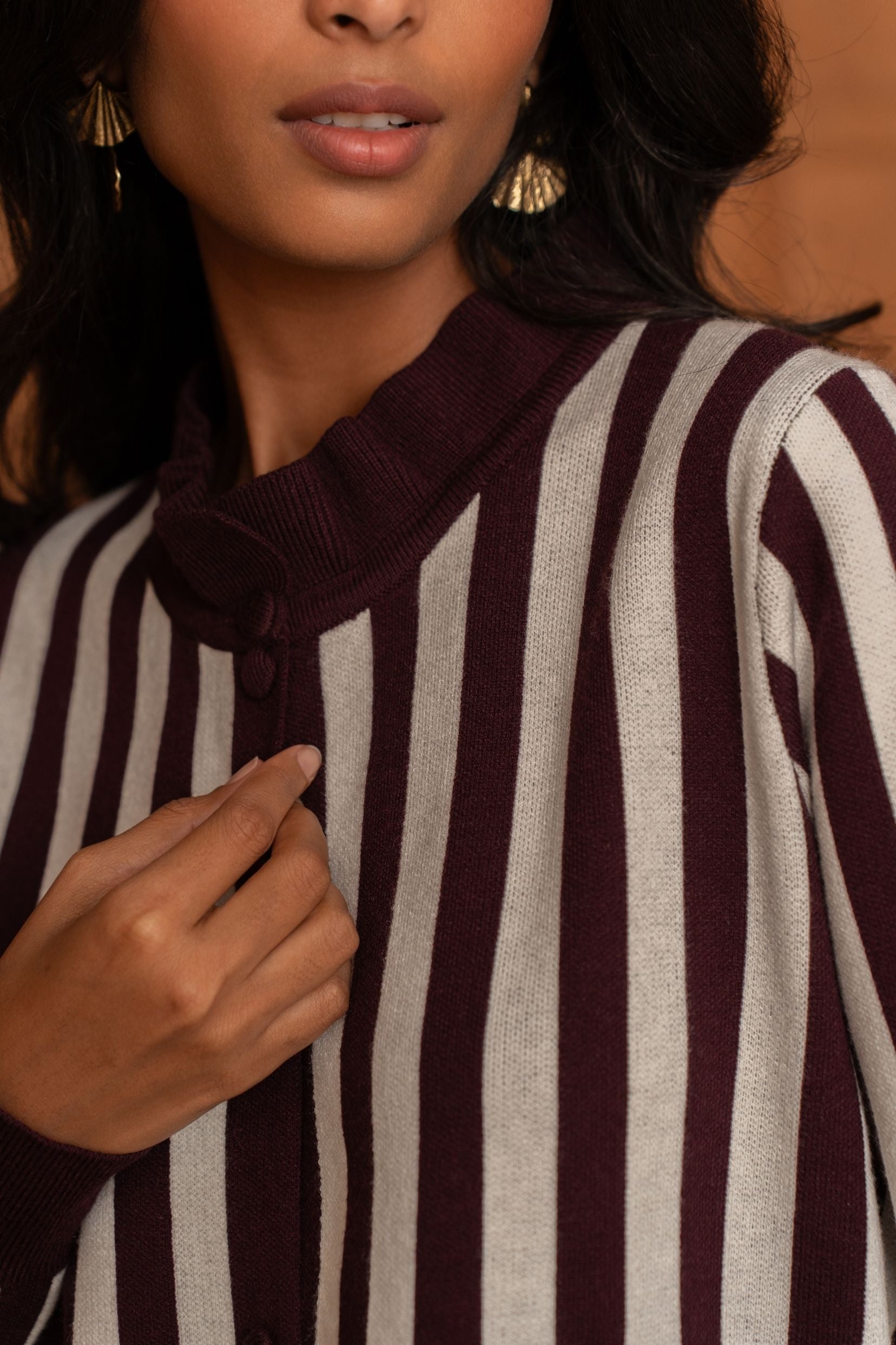 Pull Charlotte Rayé Bordeaux