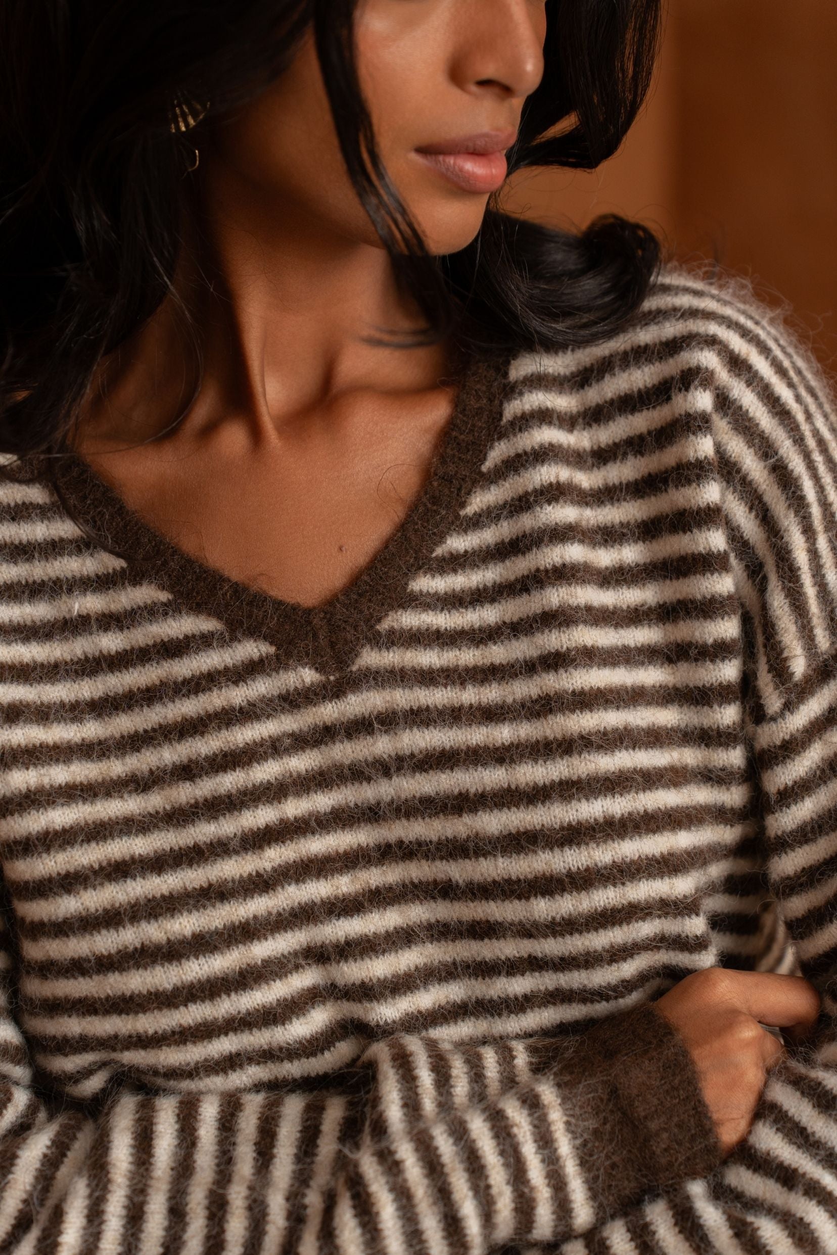Pull Mike Rayé Marron