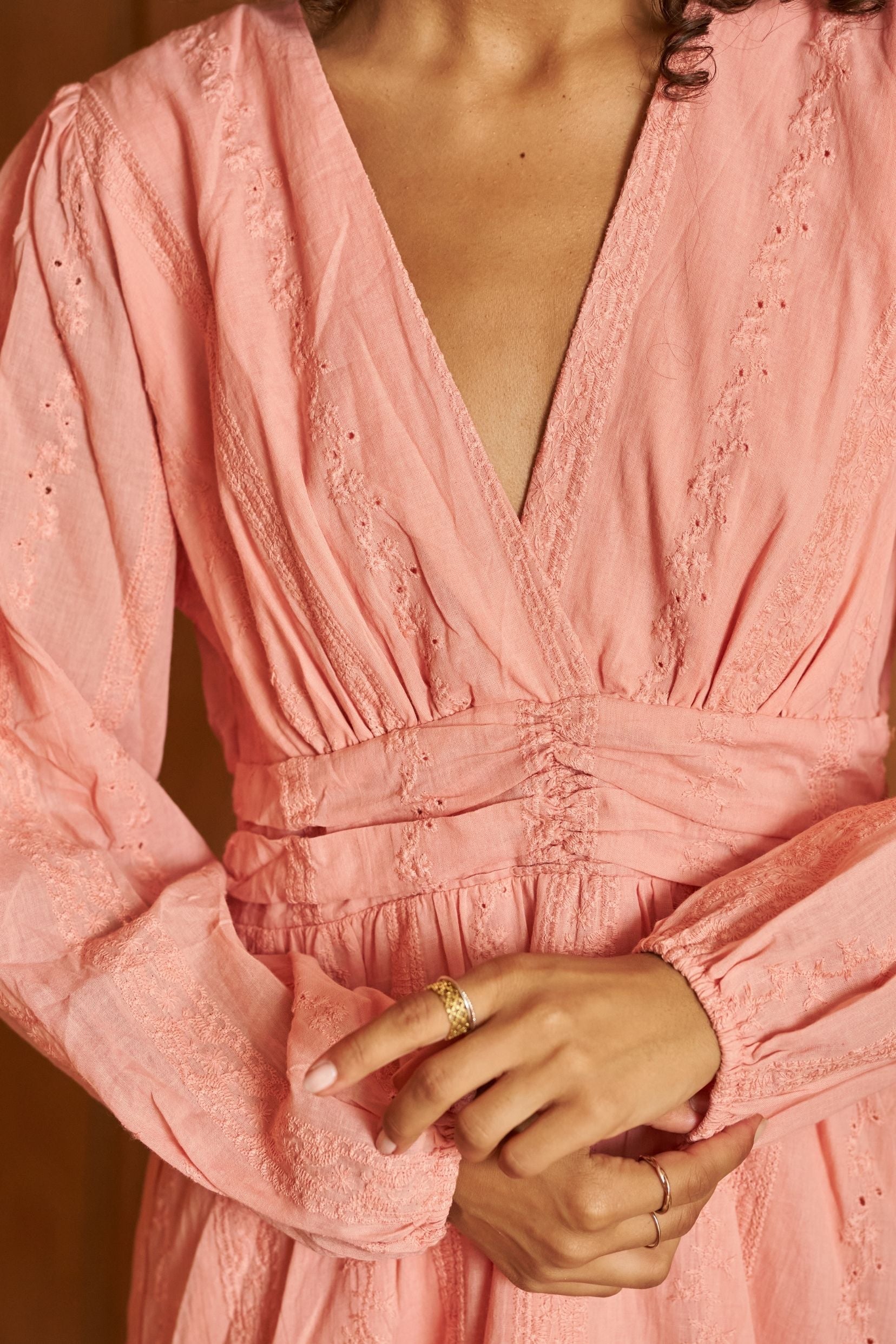 Robe Jade Broderie Rose