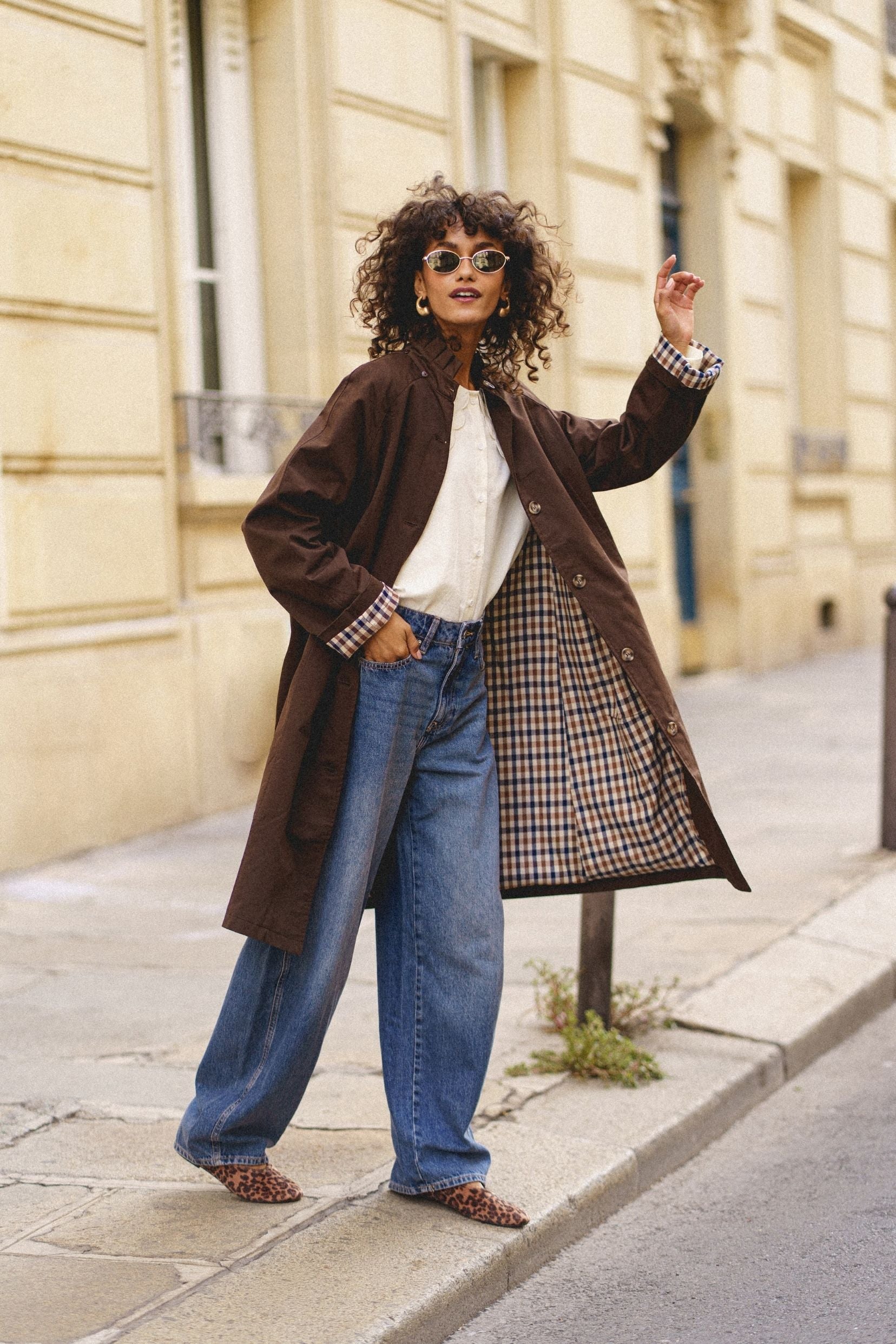 Trench Alena Marron Imprimé Vichy