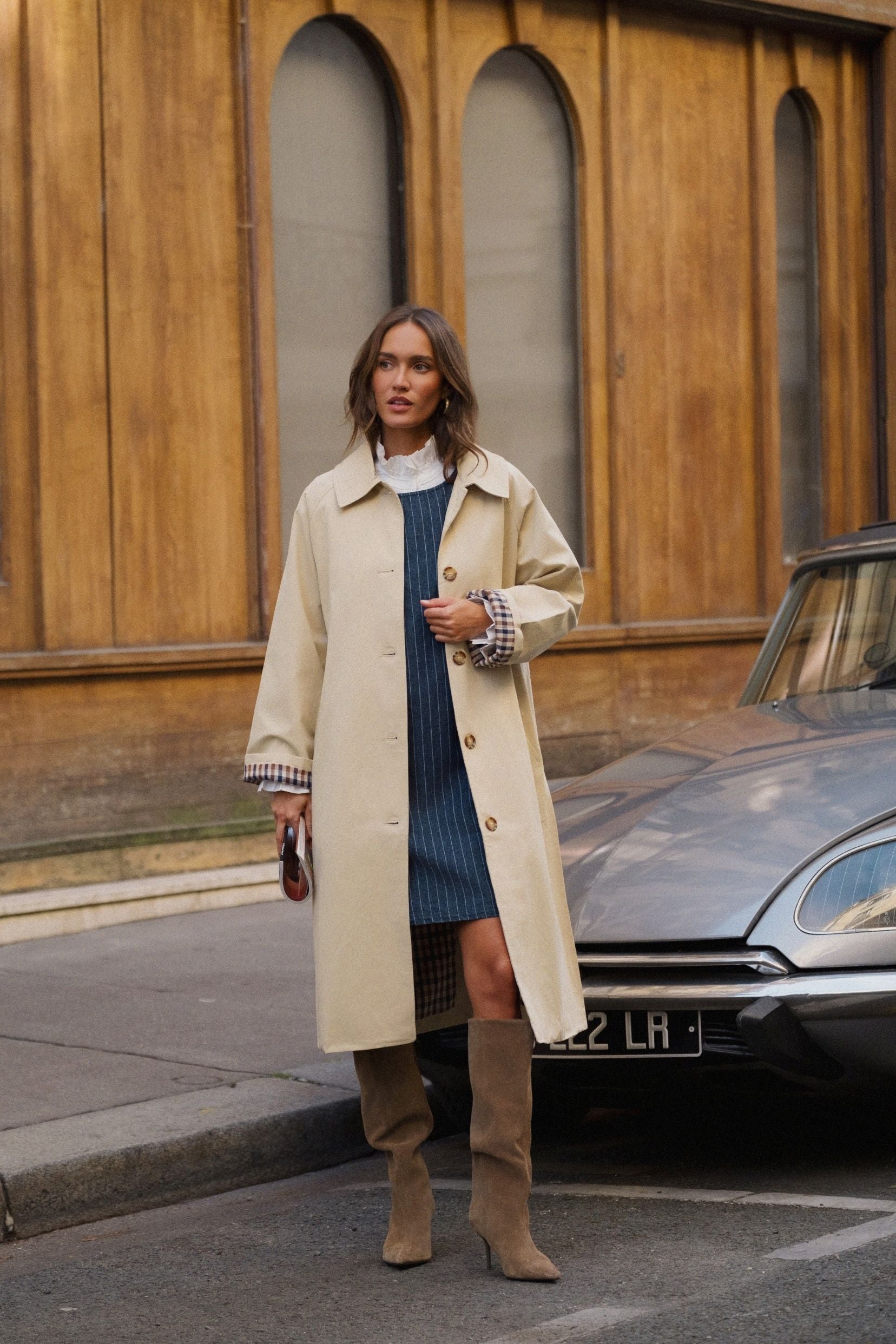 Trench Joséphine Beige Imprimé Vichy